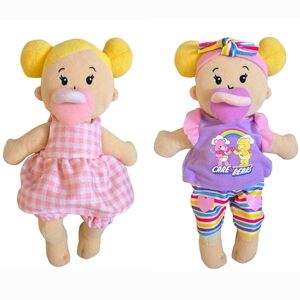 Manhattan Toy Wee Baby Stella Soft Doll Blonde Buns + Care Bears Outfit + Paci